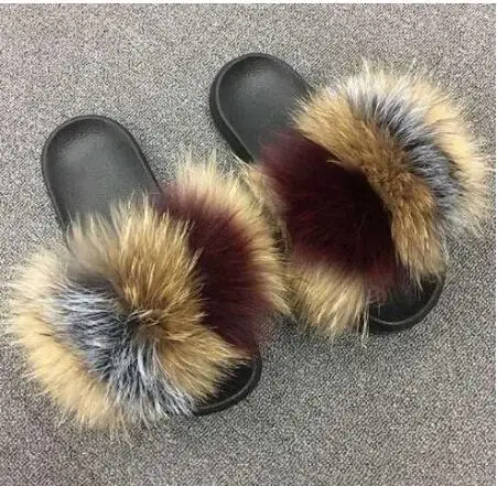 as pic shows COOLSA/женские нескользящие шлепанцы на плоской подошве с лисьим мехом; женские меховые шлепанцы; женские плюшевые меховые тапочки; Прямая поставка; обувь на меху; женская обувь; Лидер продаж - Цвет: as pic shows