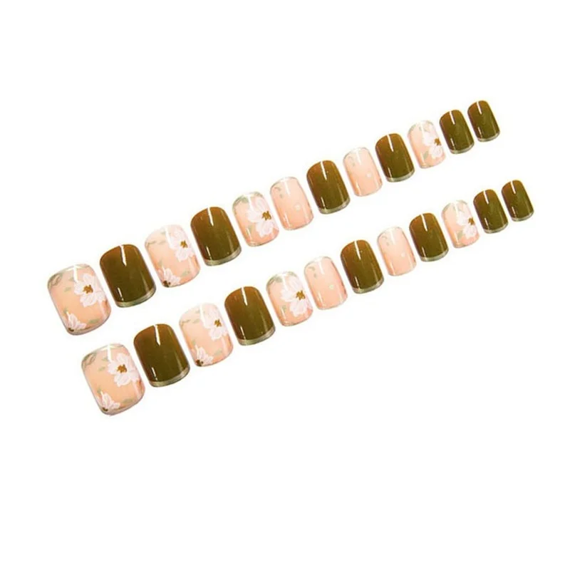 

Wearing Nail Manicure Fake Nail Matcha Floral Nail Patch Nail Patch Press on Nails Coffin Artifical Nails Fake Nail Stand