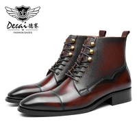 desai men winter boots shoes lace up non slip heel genuine leather fashion mens casual designer shoes men new arrival high