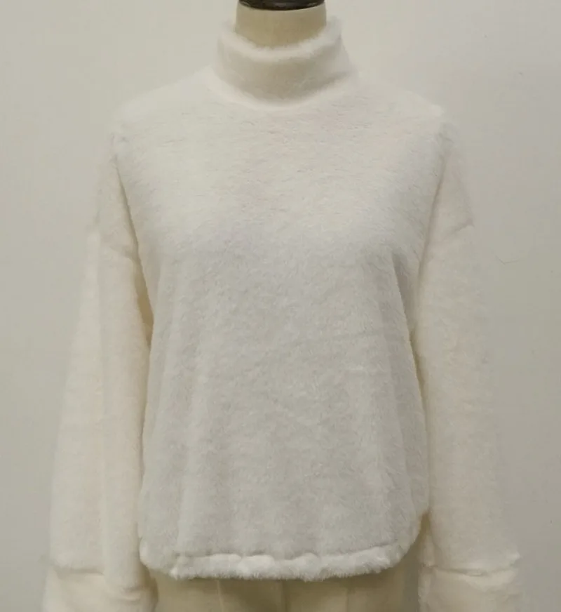 Белый плюшевый зимний свитер с высоким воротом Женский Осенний Свободный