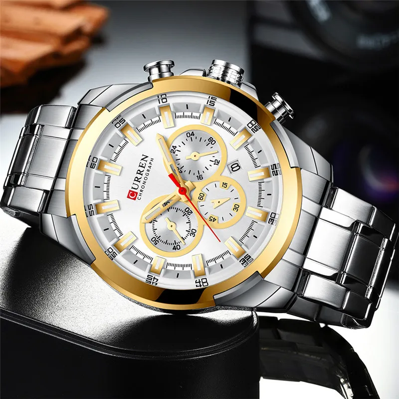 Часы наручные CURREN Мужские с хронографом водонепроницаемые брендовые Роскошные