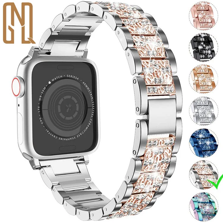 

Ремешок металлический Стразы для Apple Watch 1/2/3/4 с тремя бусинами