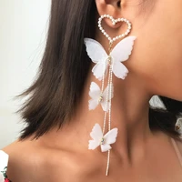 butterfly long drop earrings pearl heart dangle earrings for party wedding exquisite earcuffs women fashion jewelry accessories