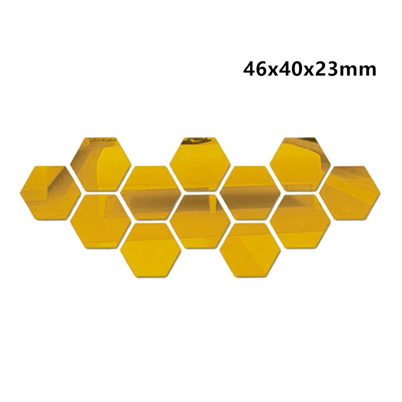 46x40x23mm Golden 12 шт./компл. многоцветный 3D наклейки на стену с шестигранной головкой зеркало DIY домашний Декор зеркало наклейки для украшения Искусство украшения стены наклейки 7 - Цвет: 46x40x23mm Golden
