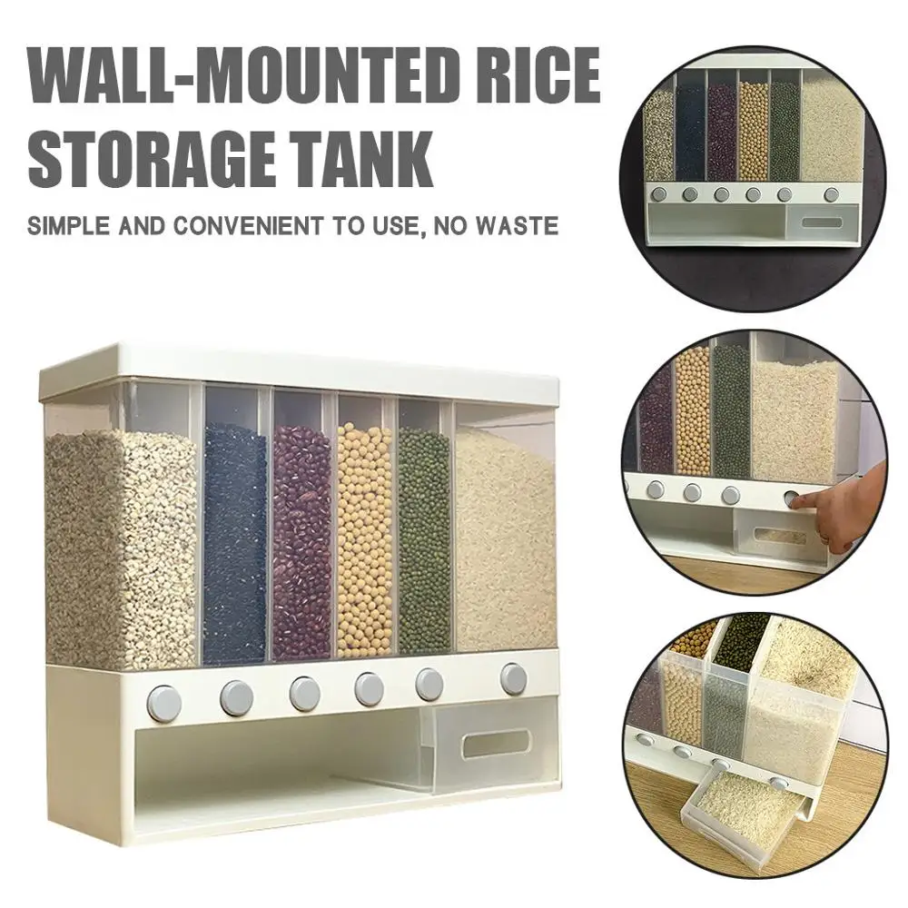 

Food Storage Food Dispenser Rice Bucket Kitchen Food Storage Box Plastic Large Capacity Wall-Mounted Sealed Container