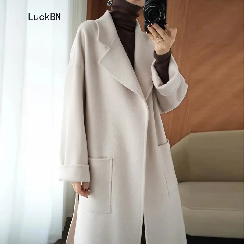 

Wool Coat Women Winter Clothes Double-sided Cashmere Coats Women's Mid-length Jacket Loose Thick Woolen Coat Manteau En Laine