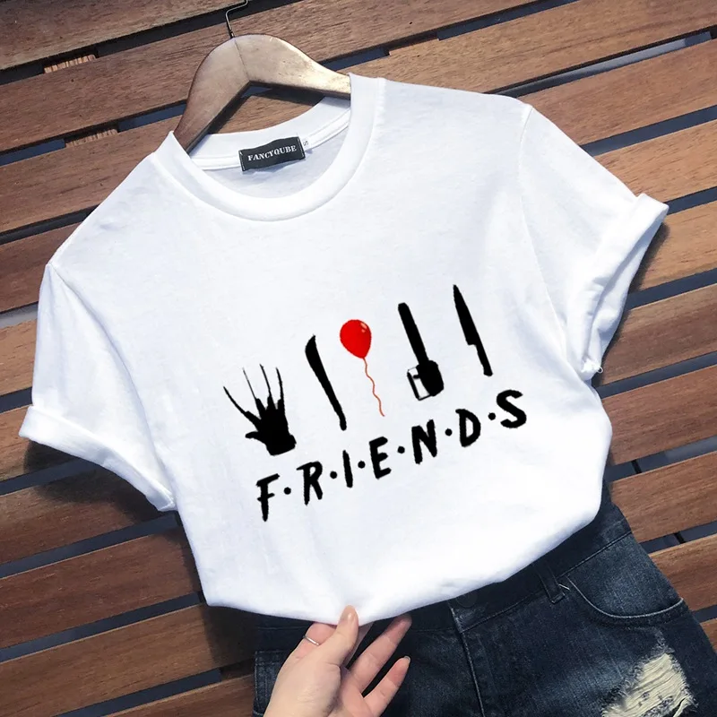 Футболка с готическим рисунком Friends Tee Harajuku женская футболка с буквенным принтом с коротким рукавом и круглым вырезом Женские топы