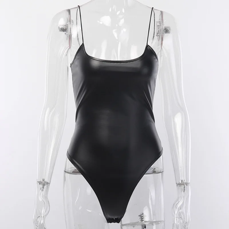 BOOFEENAA черное сексуальное боди из искусственной кожи с высокой эластичностью