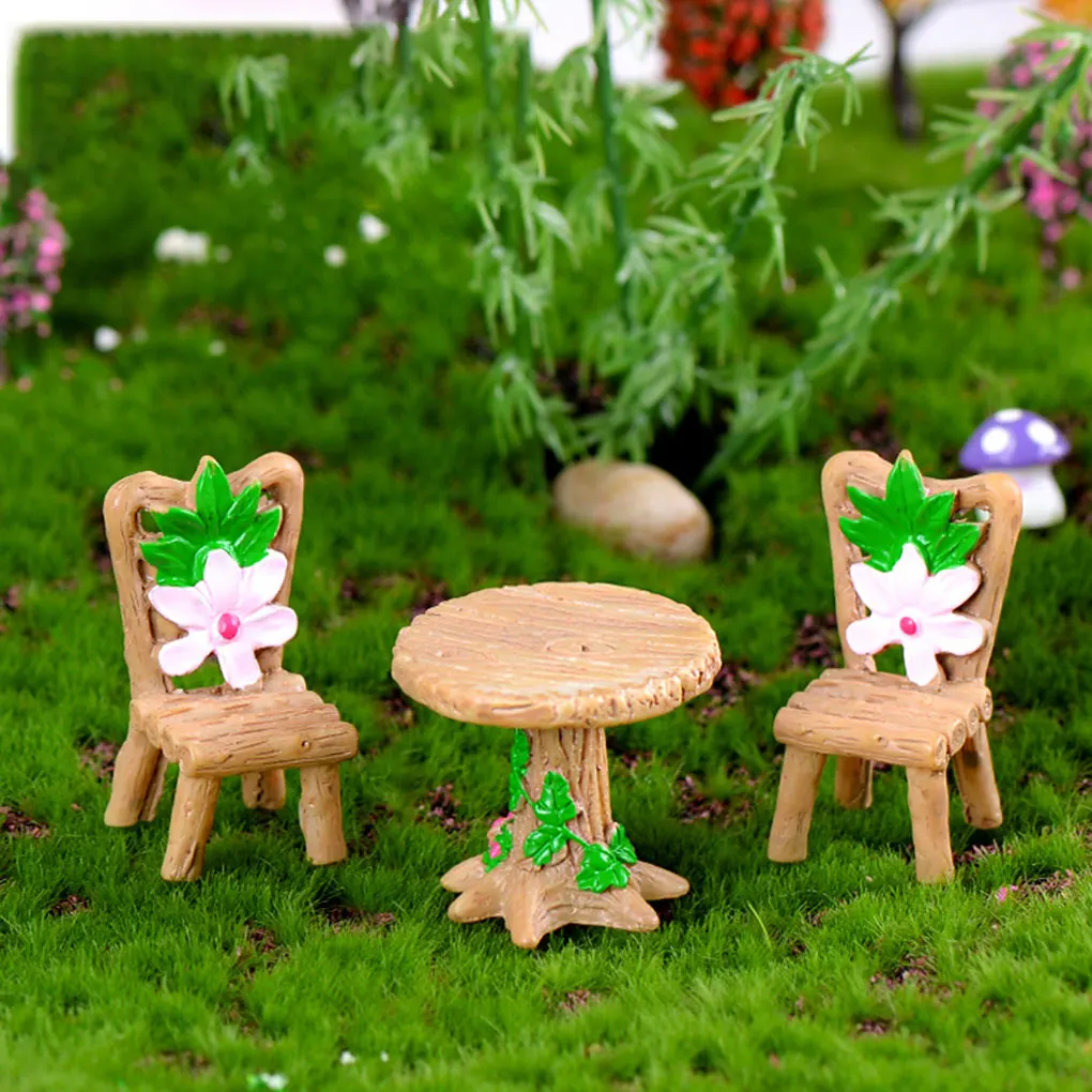

3PCS Micro Landscape Ornament Table Chair Resin Craft Fairy Garden Miniature Terrarium Figurine DIY Waterproof Decoration Kit