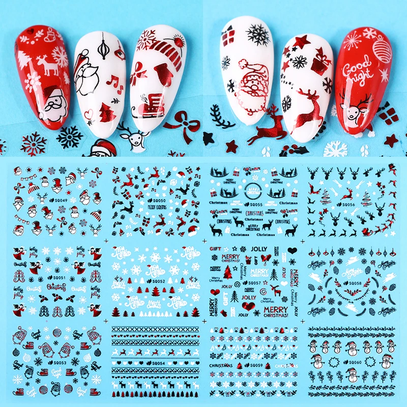 1 Big Sheet Christmas 3D Nail Stickers Santa Claus Deer Pattern Self Adhesive Transfer Decals Accessories Decors | Красота и здоровье