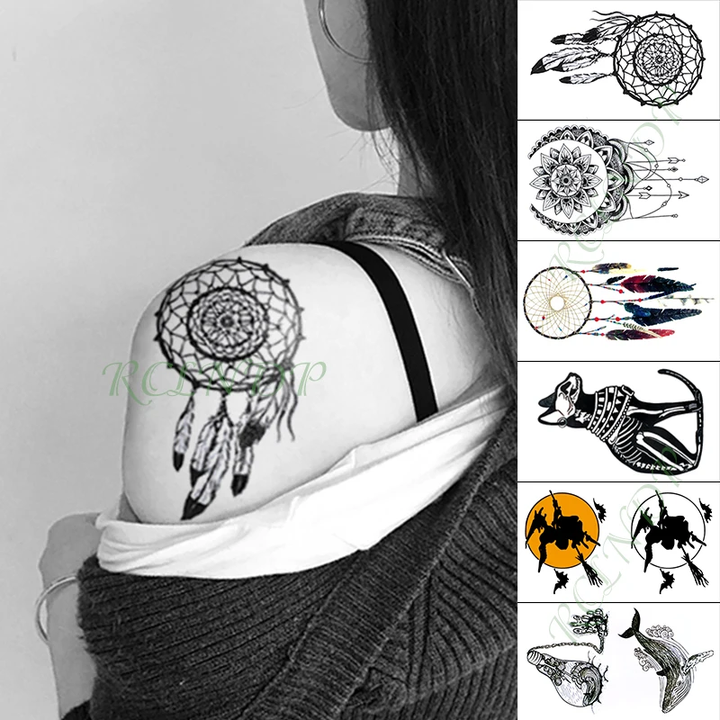 Водостойкая Временная тату наклейка индийский череп перо шляпа Орел флэш