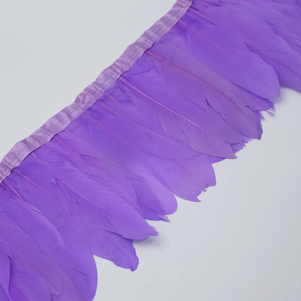 light Purple Многоцветные ленты с гусиным пером, 10 ярдов, окрашенные ленты с гусиным пером/13-18 см, бахрома с гусиным пером, платье, юбка, украшение, 35 цветов - Цвет: light Purple
