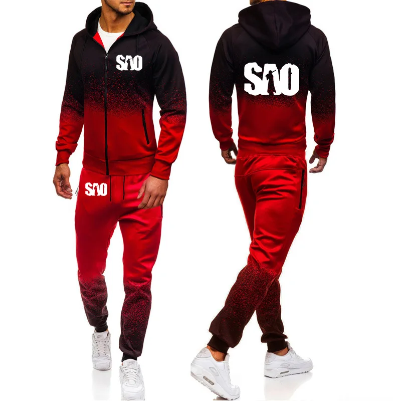 SAO Sword Art Online Gradient Hoodies Men Harajuku Hip Hop Sportswear Fleece Zipper jacket Male Sweatshirt Sweatpants Suit 2Pcs | Мужская