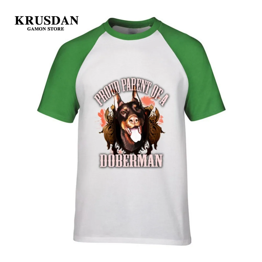 Лето 100% хлопок мужские футболки с принтом Doberman круглым вырезом Забавные топы