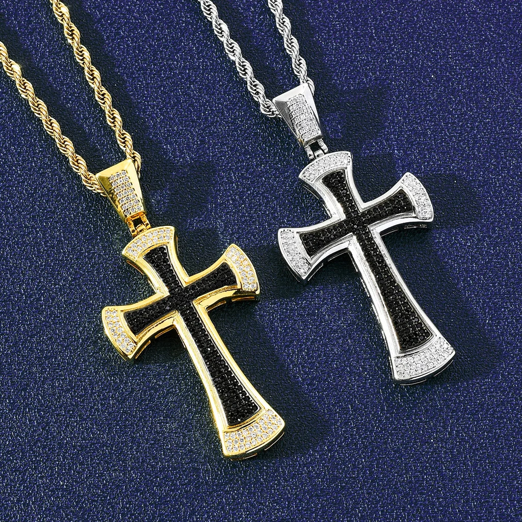 

Iced Out Black Cross Pendant Mens Hip Hop Jewelry Fashion CZ Stone Necklace For Man Women Gift