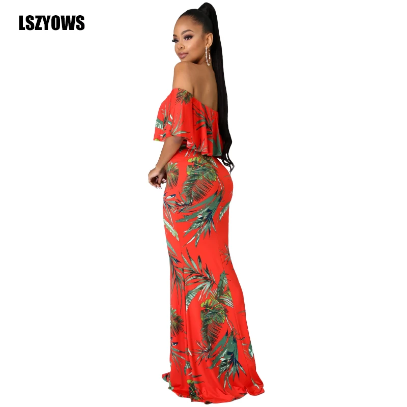 

Bohemian Printed Maxi Dresses Women 2021 Summer Off Shoulder Ruffles Long Mermaid Dress Elegant Evening Party Dresses Vestidos