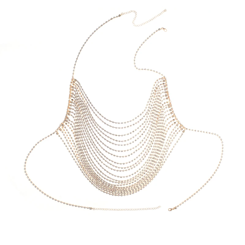 

Fashion Luxury punk Elegant Multilayer present chain metal Tassel Body Chain Long Necklace For Women swimsuit jewelry