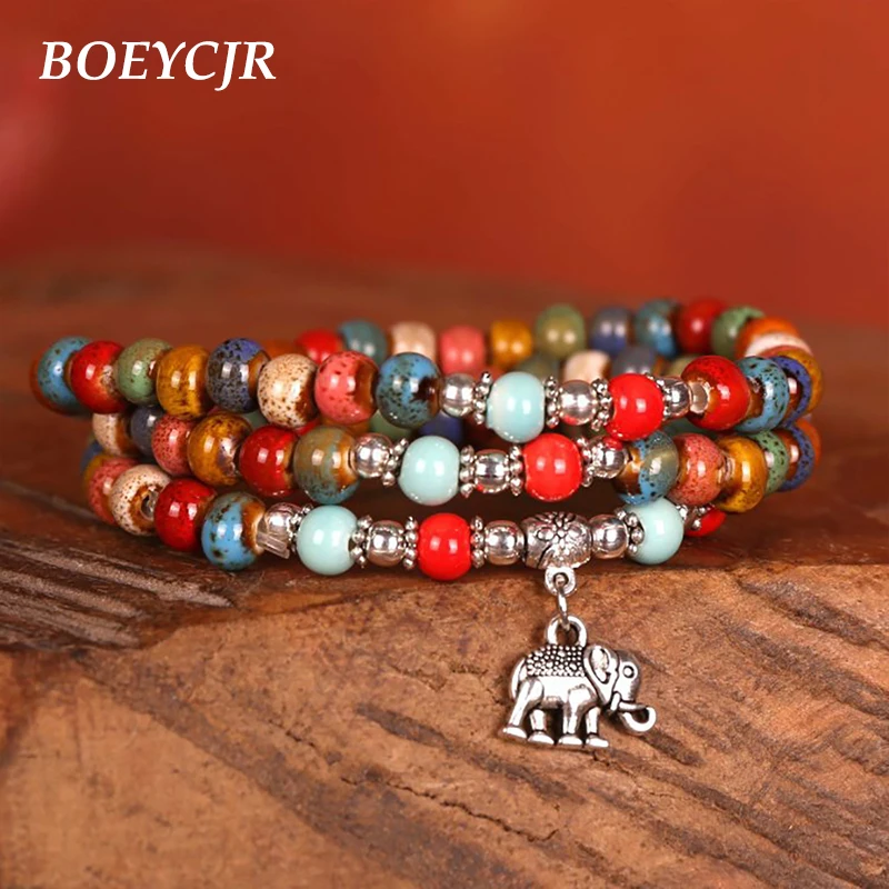 BOEYCJR цветные керамические бусины серебряный цвет браслеты и ювелирные изделия