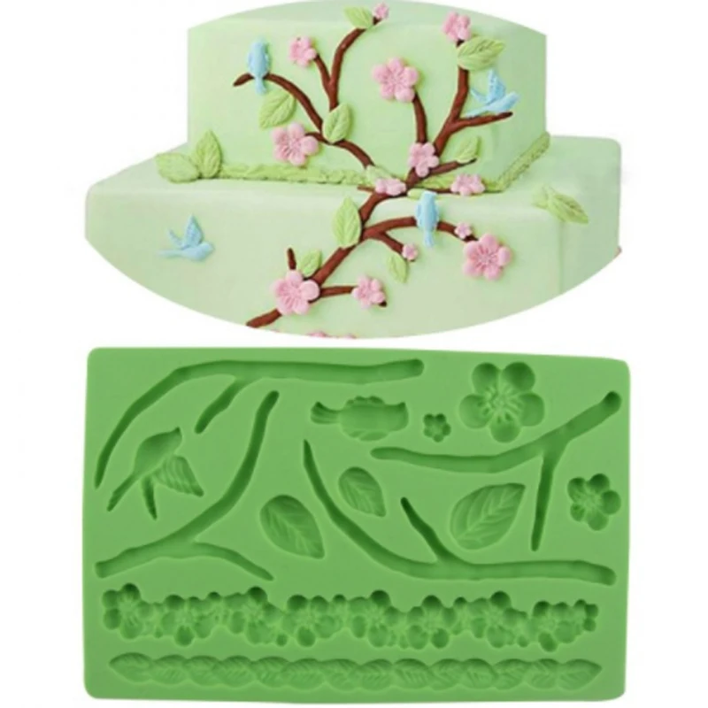 

Bird Plum Blossom Twig Molds Fondant Cakes Decor Tools Silicone Molds Sugarcrafts Chocolate Baking Tools For Cakes Gumpaste Form