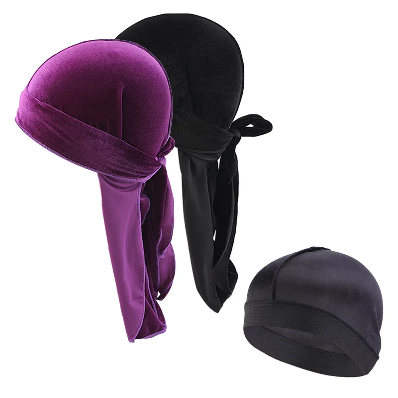 Набор из 3 предметов бархатная Кепка дюраг и купольная унисекс для мужчин женщин