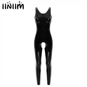 Женские облегающие комбинезоны с вырезами, из латексной кожи, с открытой промежностью, для вечеринок, клубных вечеринок