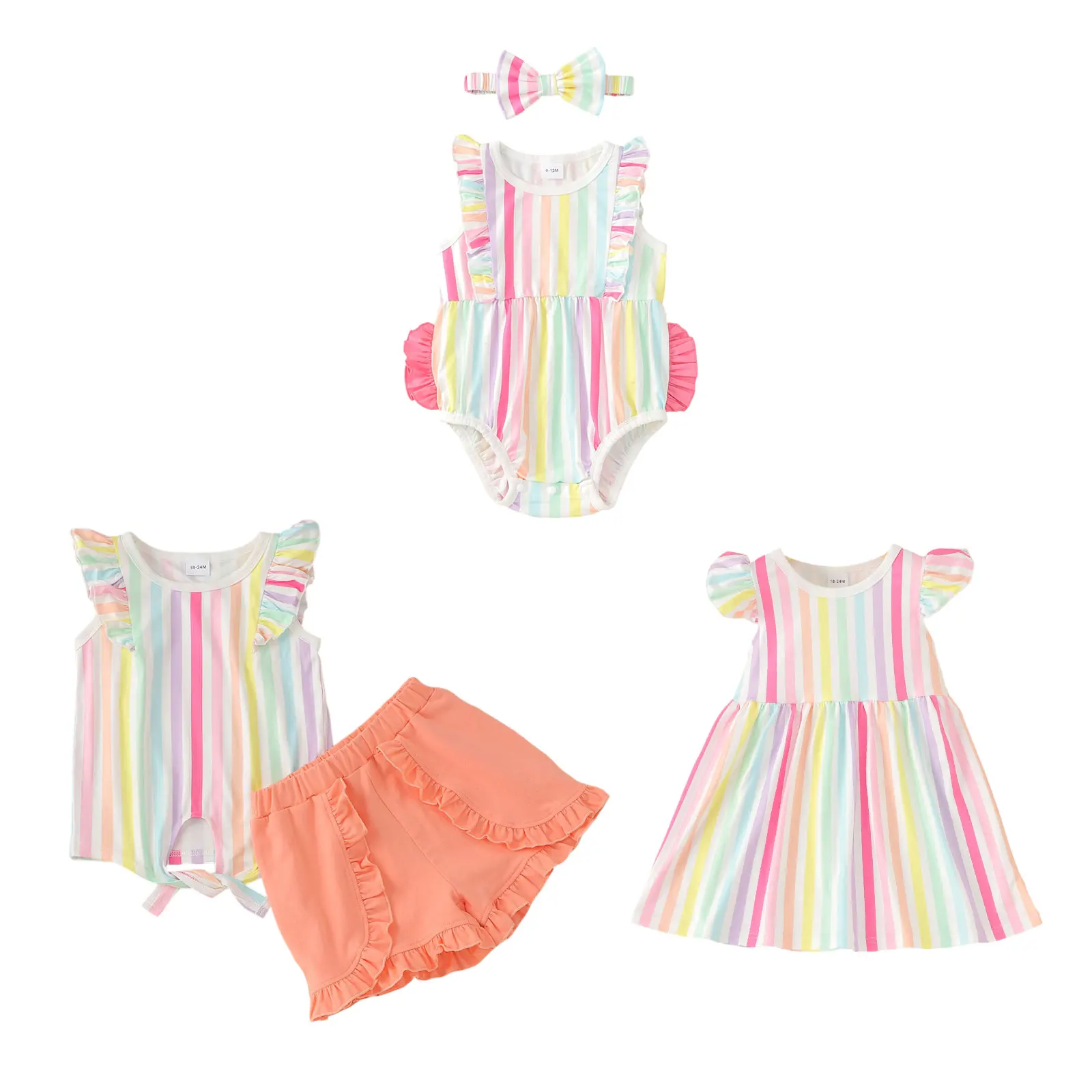 Летний комплект одежды для маленьких девочек в полоску Citgeett комбинезон с