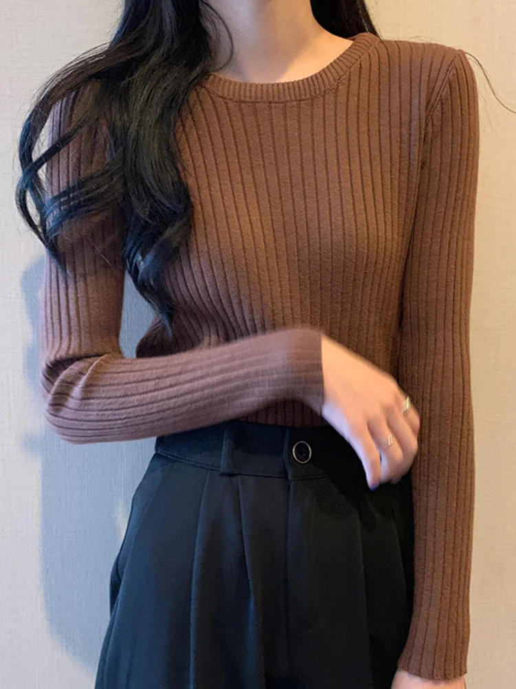 Женский трикотажный свитер с длинным рукавом красная Облегающая рубашка в