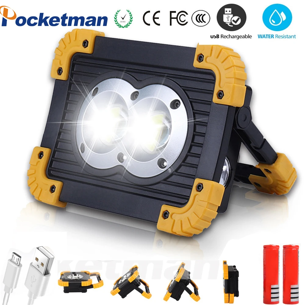 

Яркая COB Рабочая лампа, USB фонарик, водонепроницаемый, 4 режима, аварийный прожектор, прожектор, использовать 2*18650 перезаряжаемый или 3 * AA акку...
