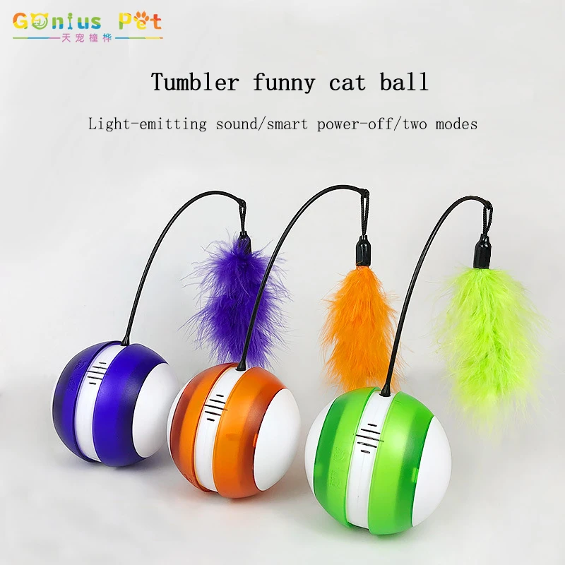 

Cat Toys Interactive Toys For Cats Free Shipping Feather Tumbler Rolling Ball LED Flashing Light Sound Play For Cats Accessories