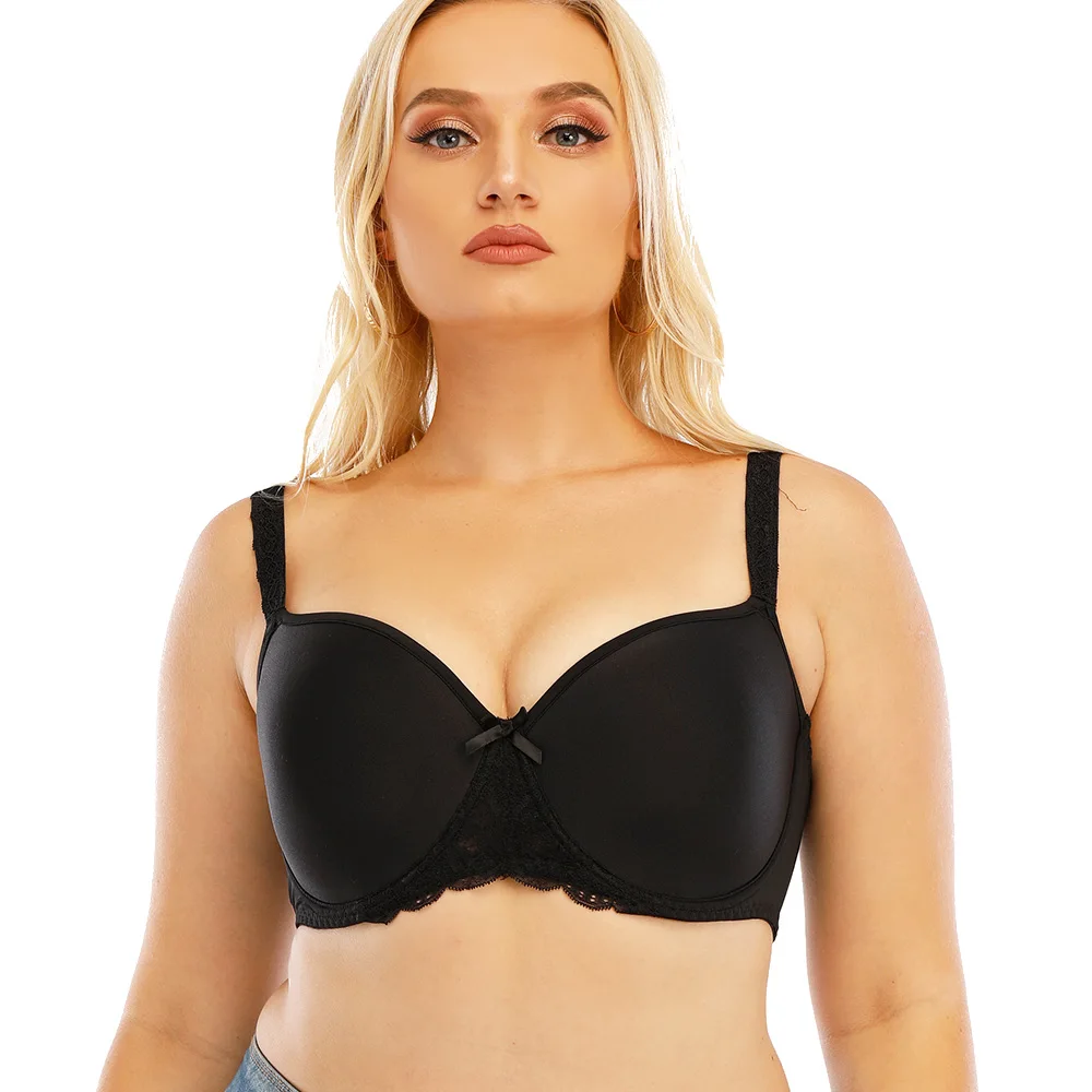 

Бюстгальтеры для женщин, черный регулируемые лямки на косточках без подкладки сплошной Цвет кружевной Повседневный Топ-Бюстгальтер 3/4 чашк...