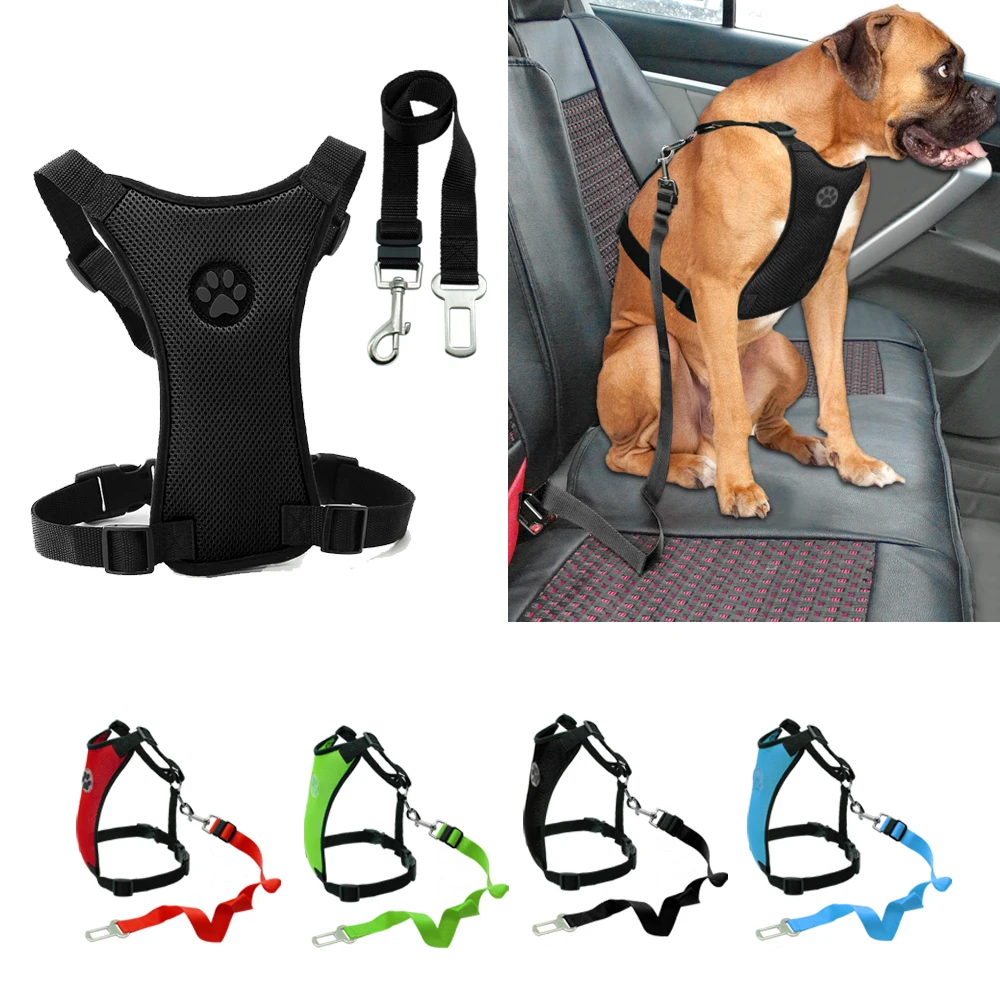 

Car Seat Dog Harness and Leash Seat Safety Vehicle Dog Leads Belt For Small Medium Large Pet French Bulldog Labrador