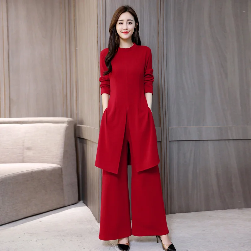 

Luxury Suit Fashion Temperament Long-sleeved Korean Version Was Thin Hong Kong Wide-leg Trousers Two-piece Dress Female Autumn