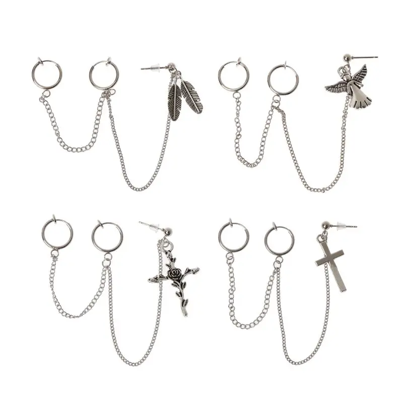 Двойная кисточка цепь Угловое перо подвеска клипса на Капли серьги Модные