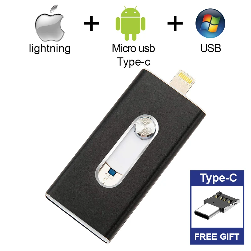 Бесплатный Тип C адаптер 4 в 1 OTG USB флэш-накопитель 8G 16GB 32GB 64GB 128GB накопитель для iphone 8 7 Plus 6 6s Plus 5s ipad хранения