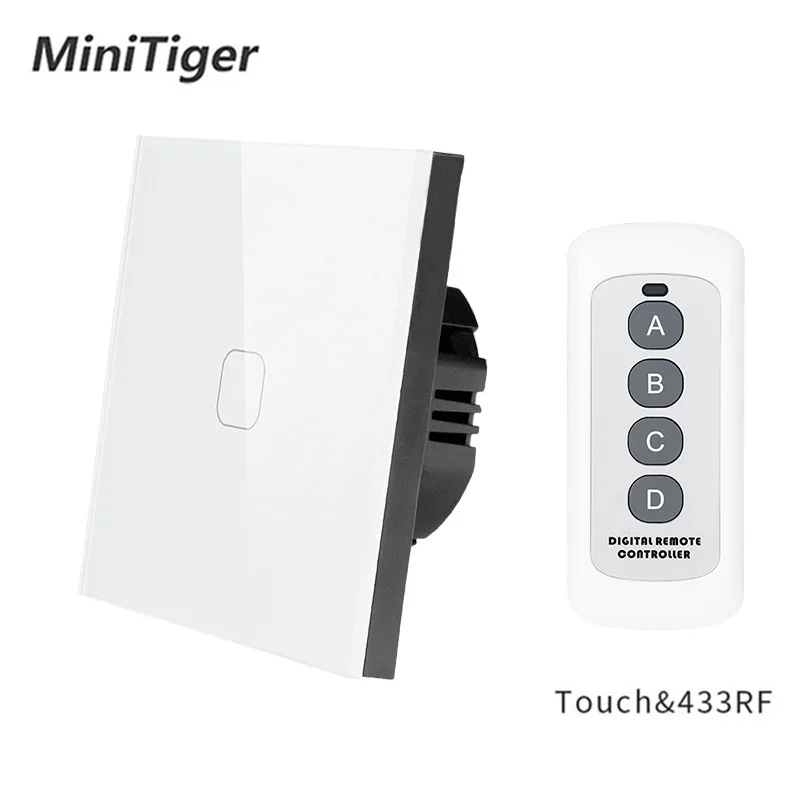 Настенный сенсорный выключатель Minitiger RF433 стандарт ЕС/Великобритании 1 клавиша