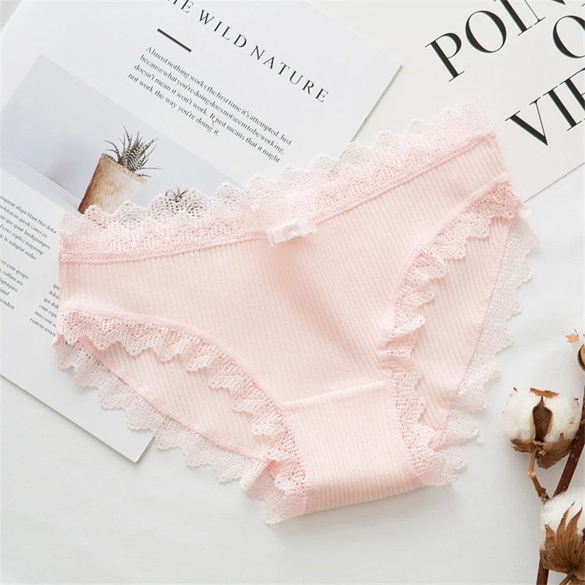 Женские нитки хлопковые трусы Японские туфли на шнуровке с бантом кружевное