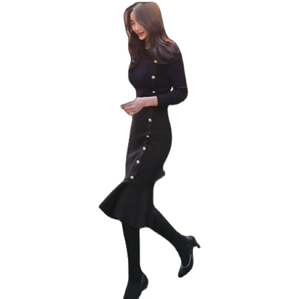 Женское вязаное платье свитер длинное привлекательное в Корейском стиле зима