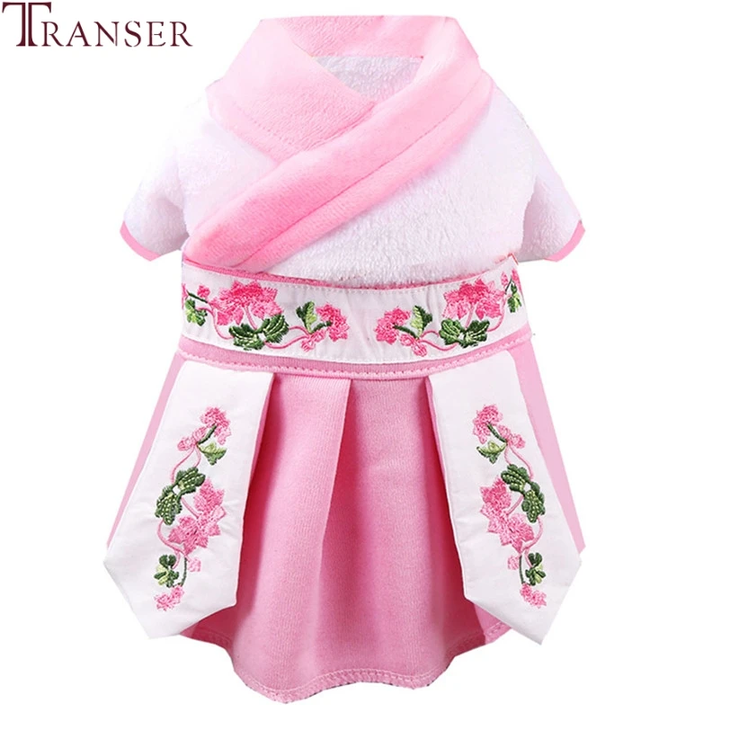 Элегантное флисовое платье для собак Transer с цветочной вышивкой теплая одежда