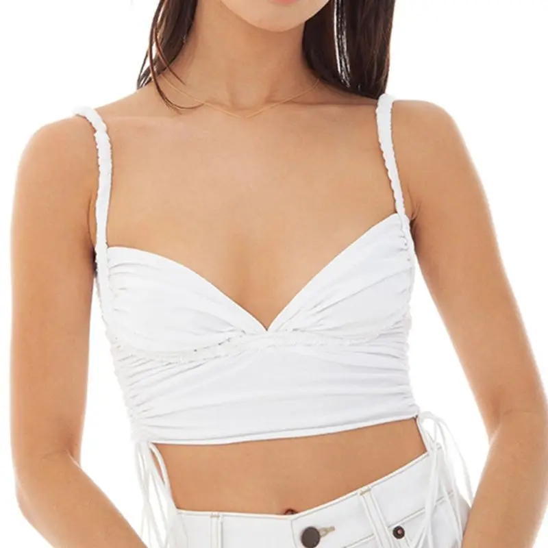 

Women Summer Sexy V-Neck Tank Crop Top Ruched Drawstring Backless Camisole Spaghetti Strap Braided Sling Vest Clubwear