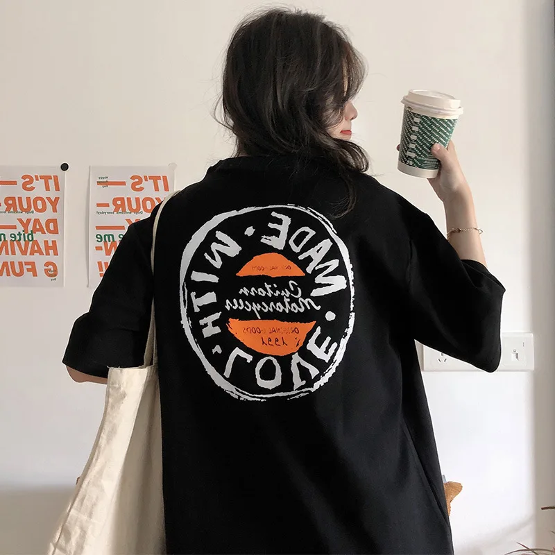 

6535 cotton simple back printed short sleeve T-shirt for women