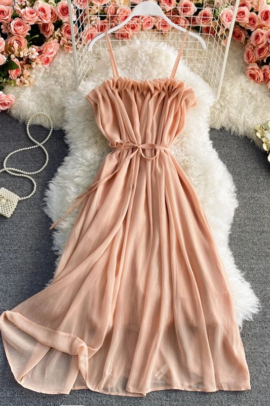 

Summer women's Strapless spaghetti strap chiffon long dress sexy beach style solid dress 2021 beach hoiiday dress