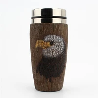 wooden barrel mug cup eagle resin stainless steel beer mug goblet game tankard coffee cup hawk animal wine drink mugs gift