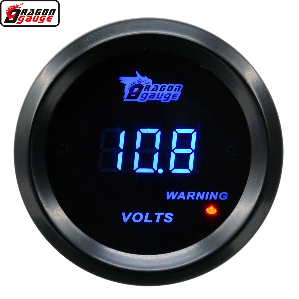 Фото Dragon 52mm  Blue LED BackLight Auto Car Motorcycle 12V Digital Voltage Volt Gauge Measurement Range 8-18V Meter Free Shipping №1