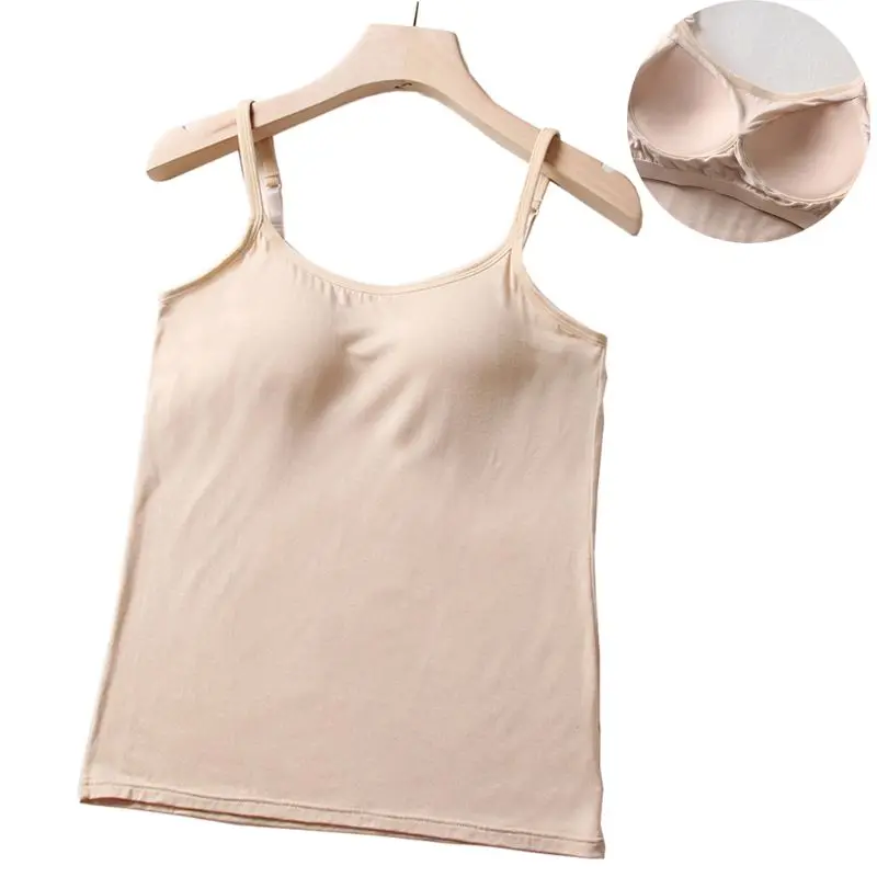 

Women Modal Cami with Built-in Shelf Bra Support Adjustable Spaghetti Strap Tank 83XF