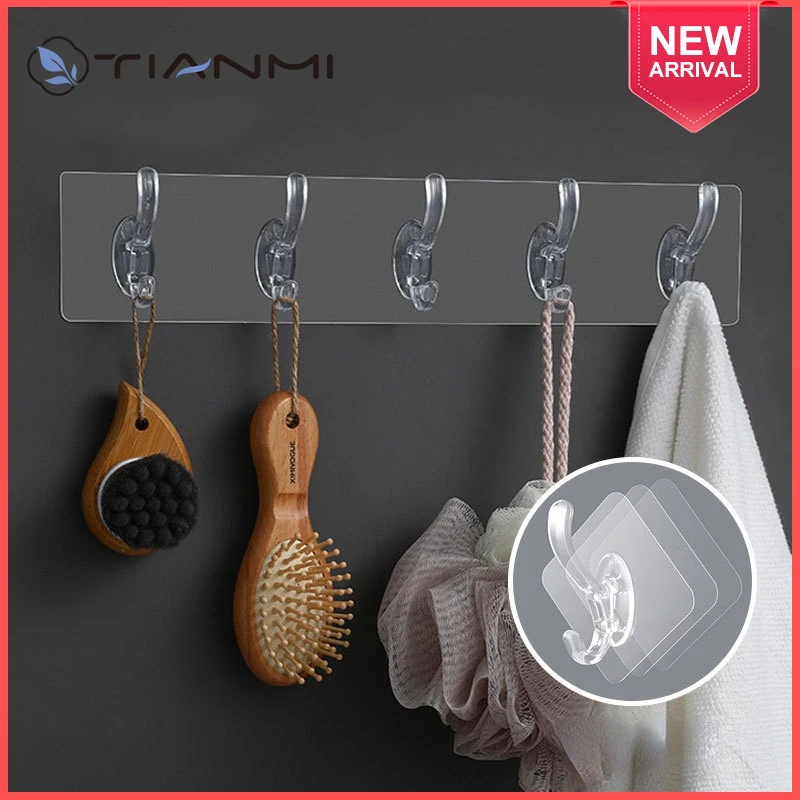

TIANMI 3/5/6 Row Transparent Wall Hanger Hooks Hanger Towel Household Bathroom Storage Rack Kitchen Kitchenware Towel Hook
