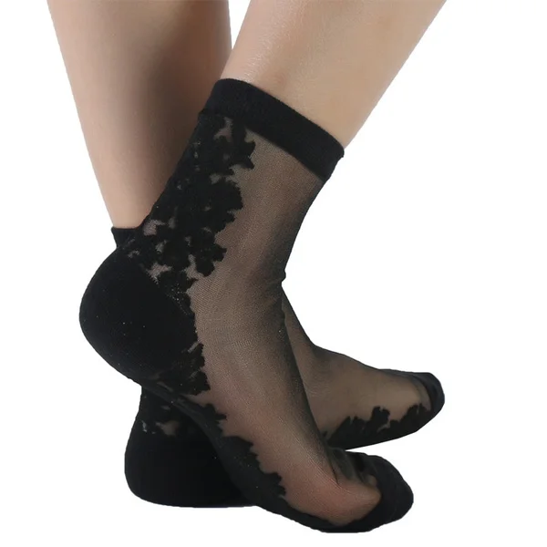 2021 Women Lace Socks Crystal Glass Silk Short Thin Transparent Sexy Socks Funny Factory Direct Sale