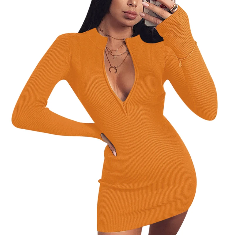 

Women Ribbed Pullover Dress Sexys All-Match Slim Bag Hip Skirt For Autumn BMF88