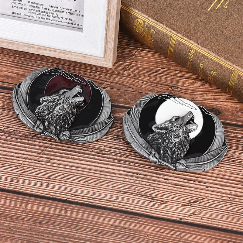 

1pc Wolf watching moon Belt Buckle For Mens Zinc Alloy wolfhead belts accessories Suitable For 4cm Width Belt DIY Manly decor