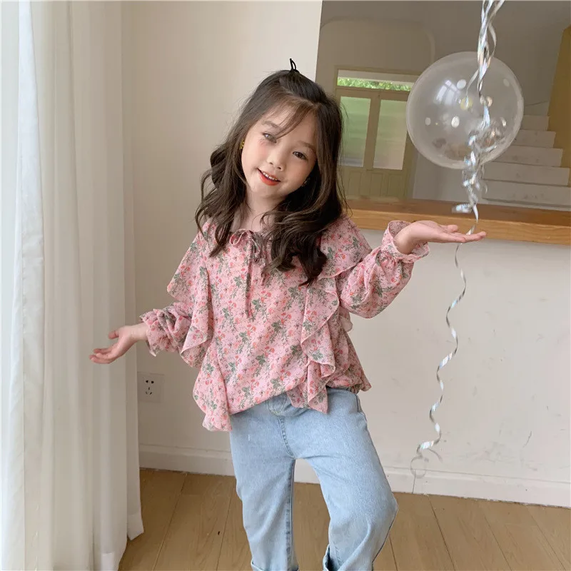 

Baby Girl Shirts Stylish Korean Lotus Leaf Long Sleeve Tops For Girl Kids Clothing 2020 Spring Autumn Chiffon Children Shirts