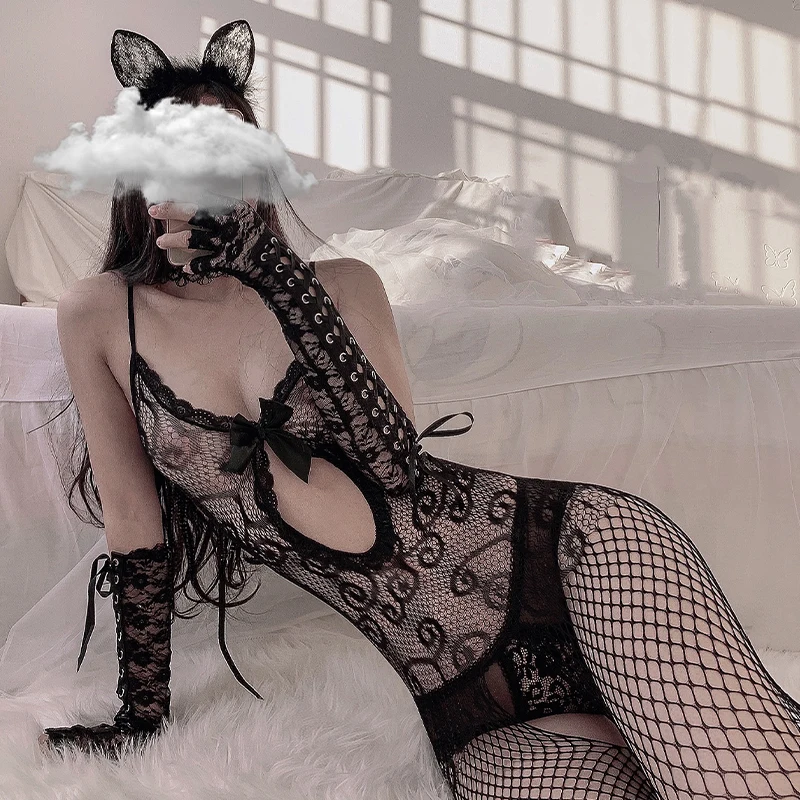 Сексуальное нижнее белье боди горячее эротическое с открытой промежностью чулки